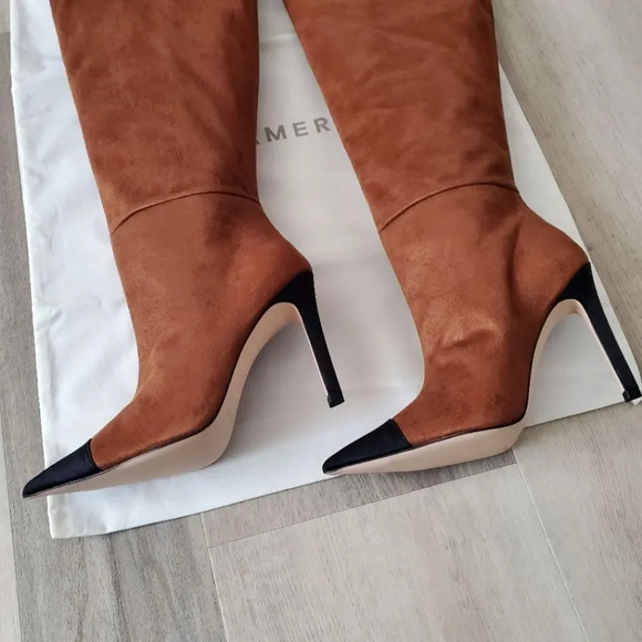 Good American Pointy Toe Over The Knee Slouch Boots Brown Roble Suede Size 5 - Picture 5 of 7